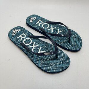 Roxy Surfer Sea Blue Melon III Wave Print Flip Flops Sandals Women Sz 10 Boho